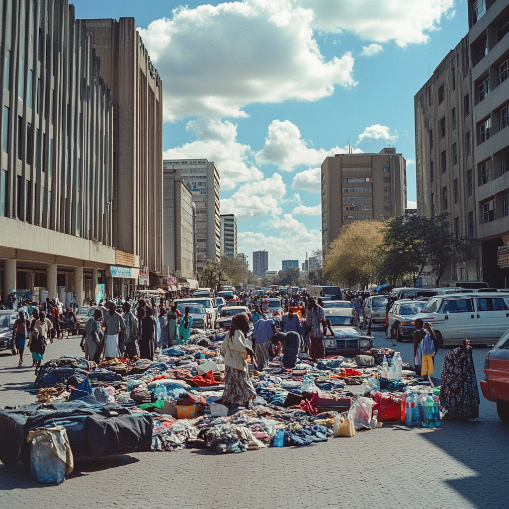 Harare Street Vendors Selling Clothes with Smiling People 