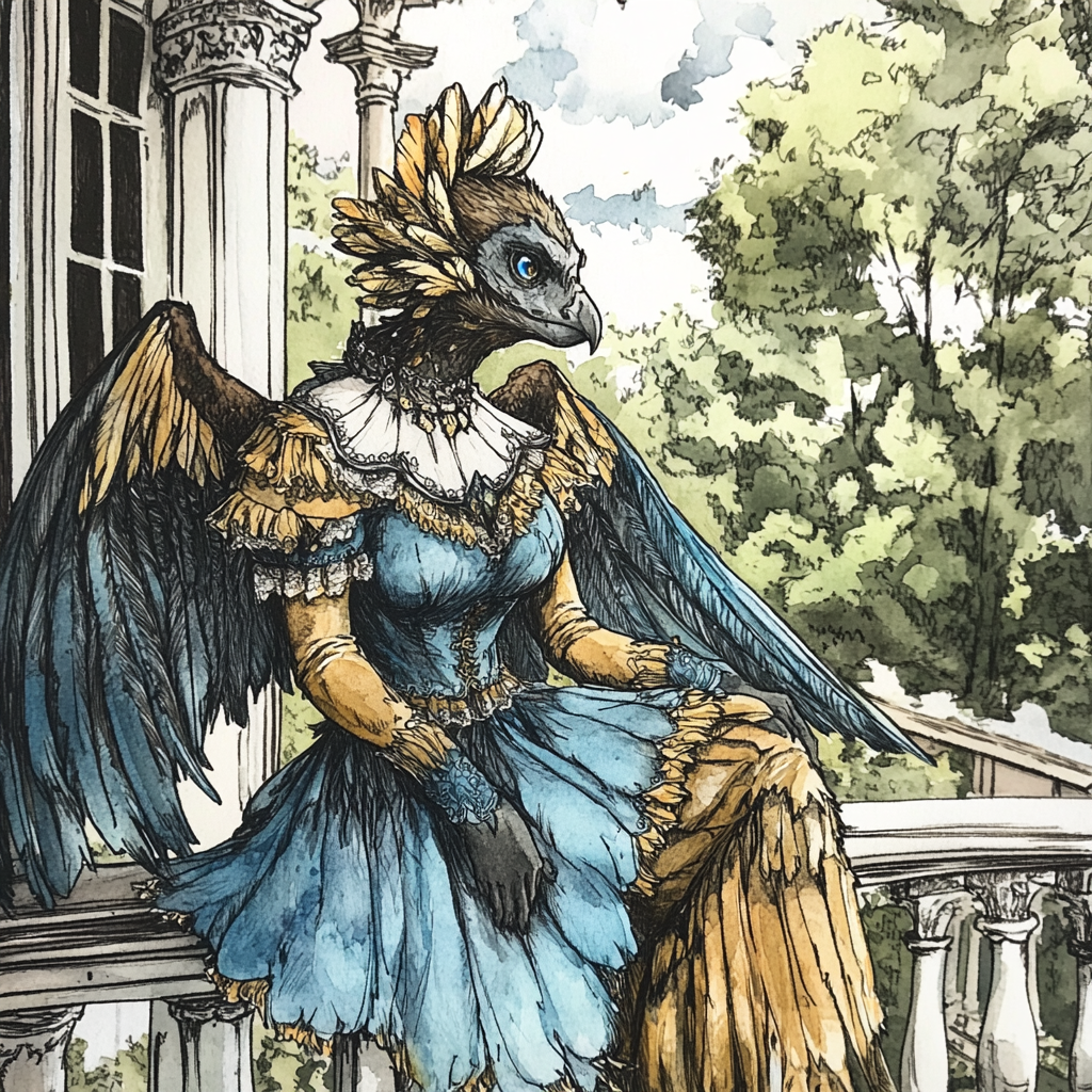 Harpy Girl Watercolor Drawing Southern Belle Porch Mano