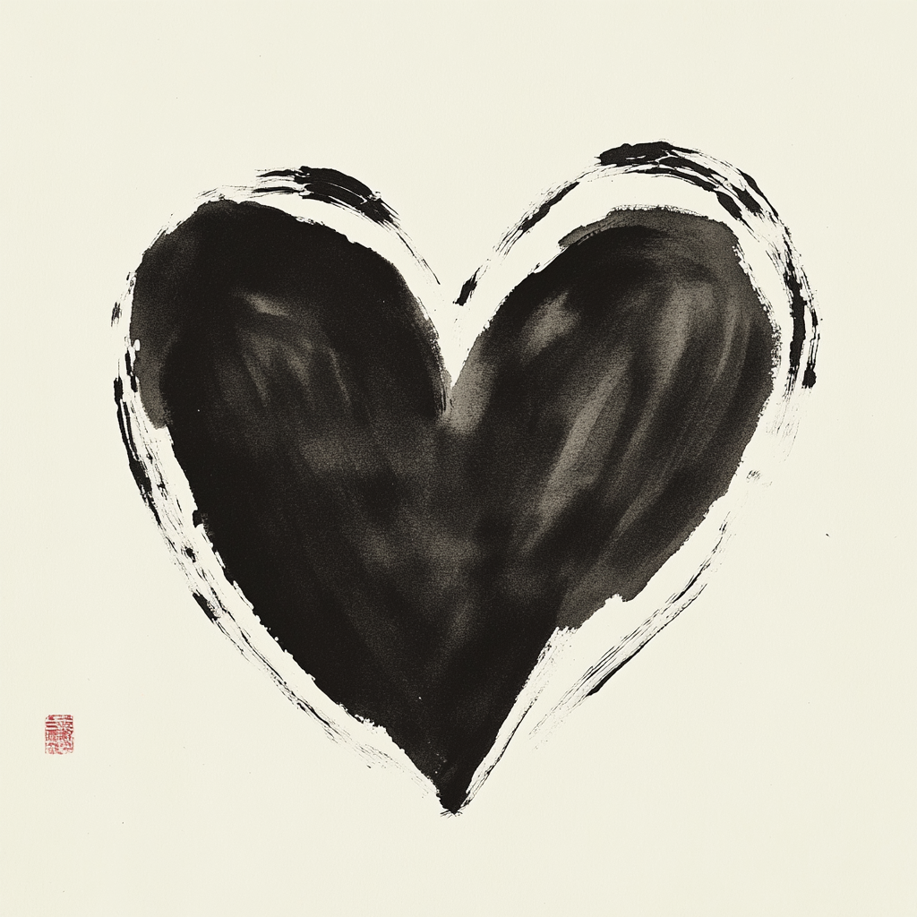 Heart drawn in minimalist style with brush stroke.