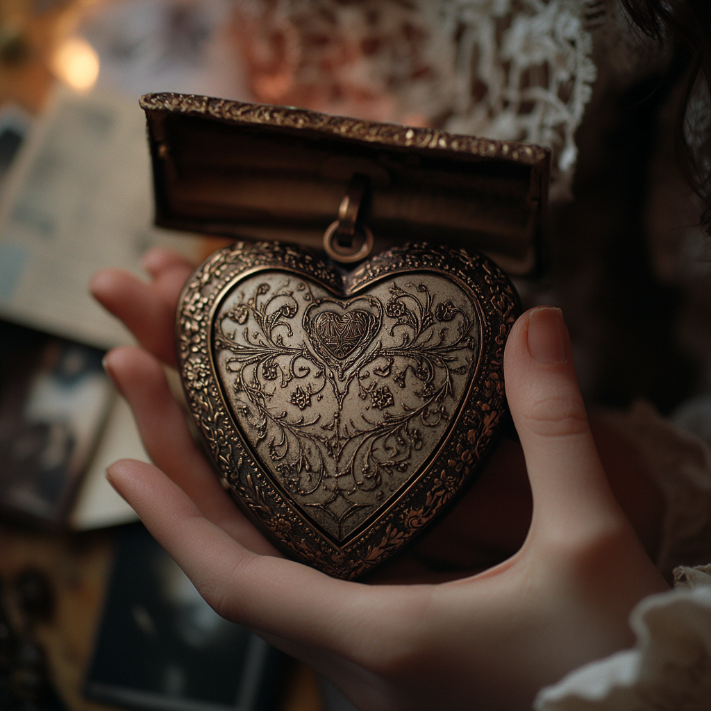 Heart-shaped keepsake in warm, intimate setting full of memories.