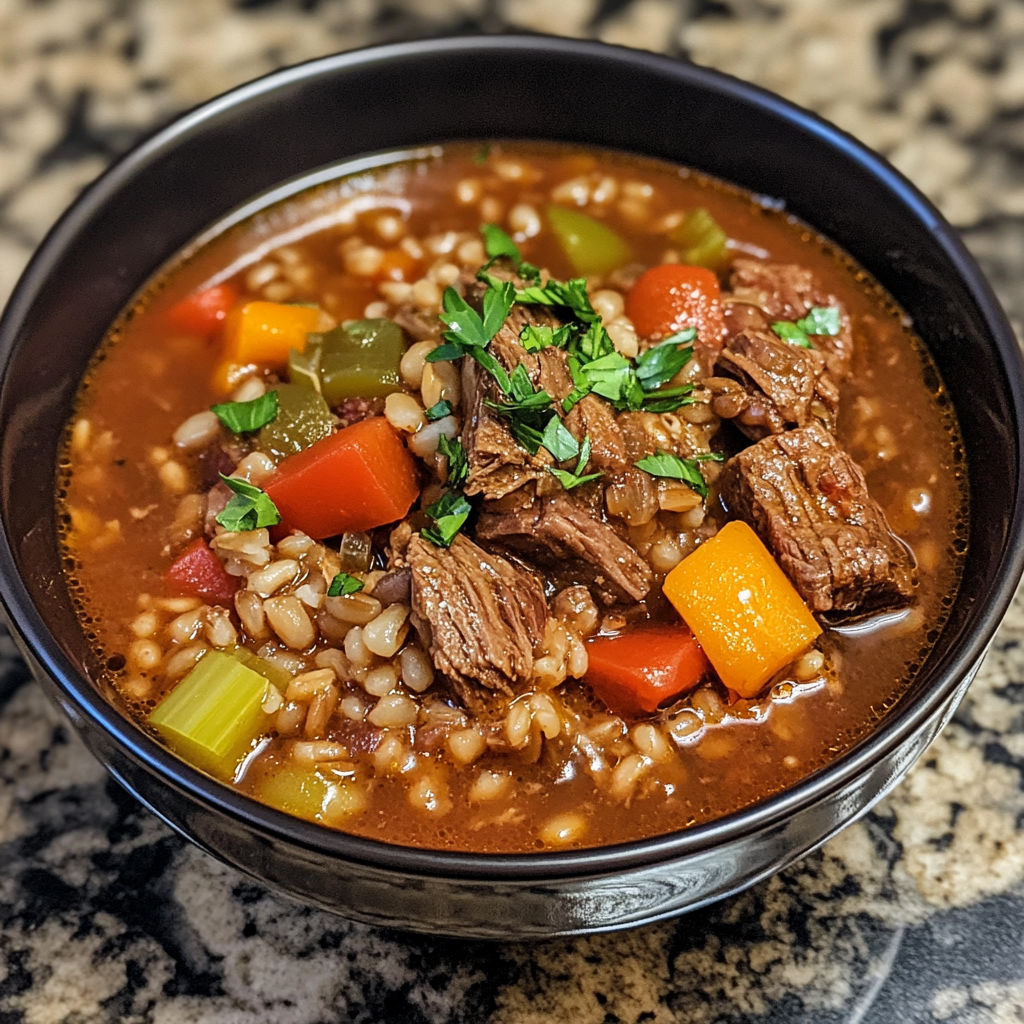 Hearty Bowl of Beef Barley Soup with Vegetables