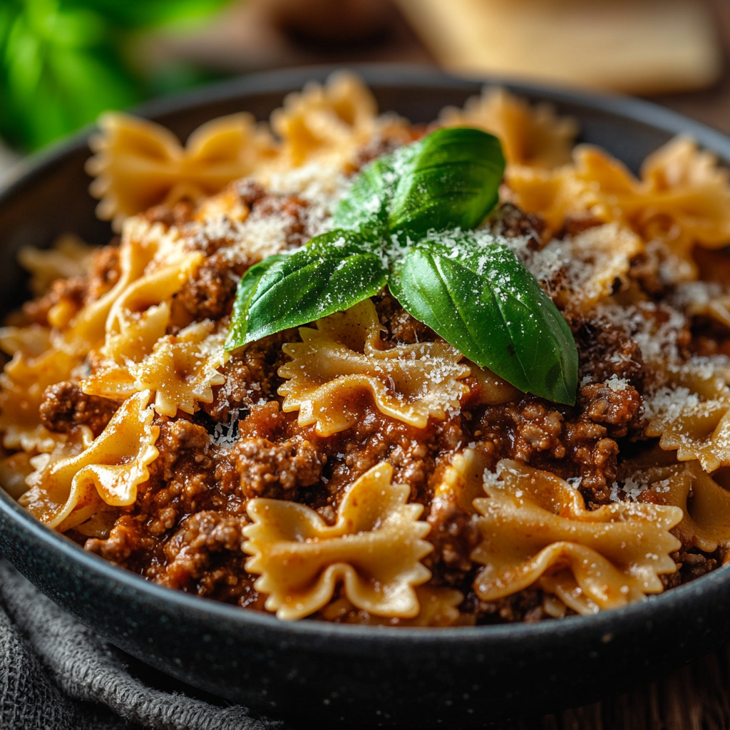 Hearty Italian Pasta with Meat Sauce and Parmesan