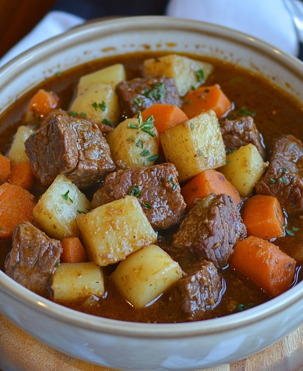 Hearty Italian beef stew with red wine and veggies.