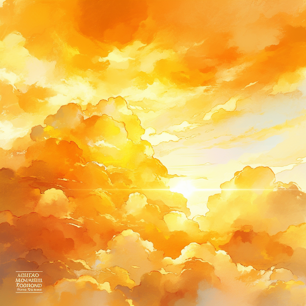 Heavenly Watercolor Sunset Scene With Golden Kingdom