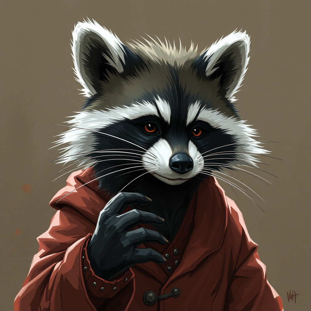 Heihachi Mishima, a raccoon standing tall.