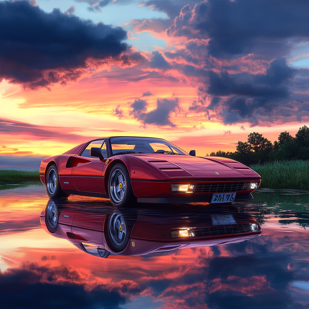 High-Resolution Ferrari Image Under Sunset Sky 