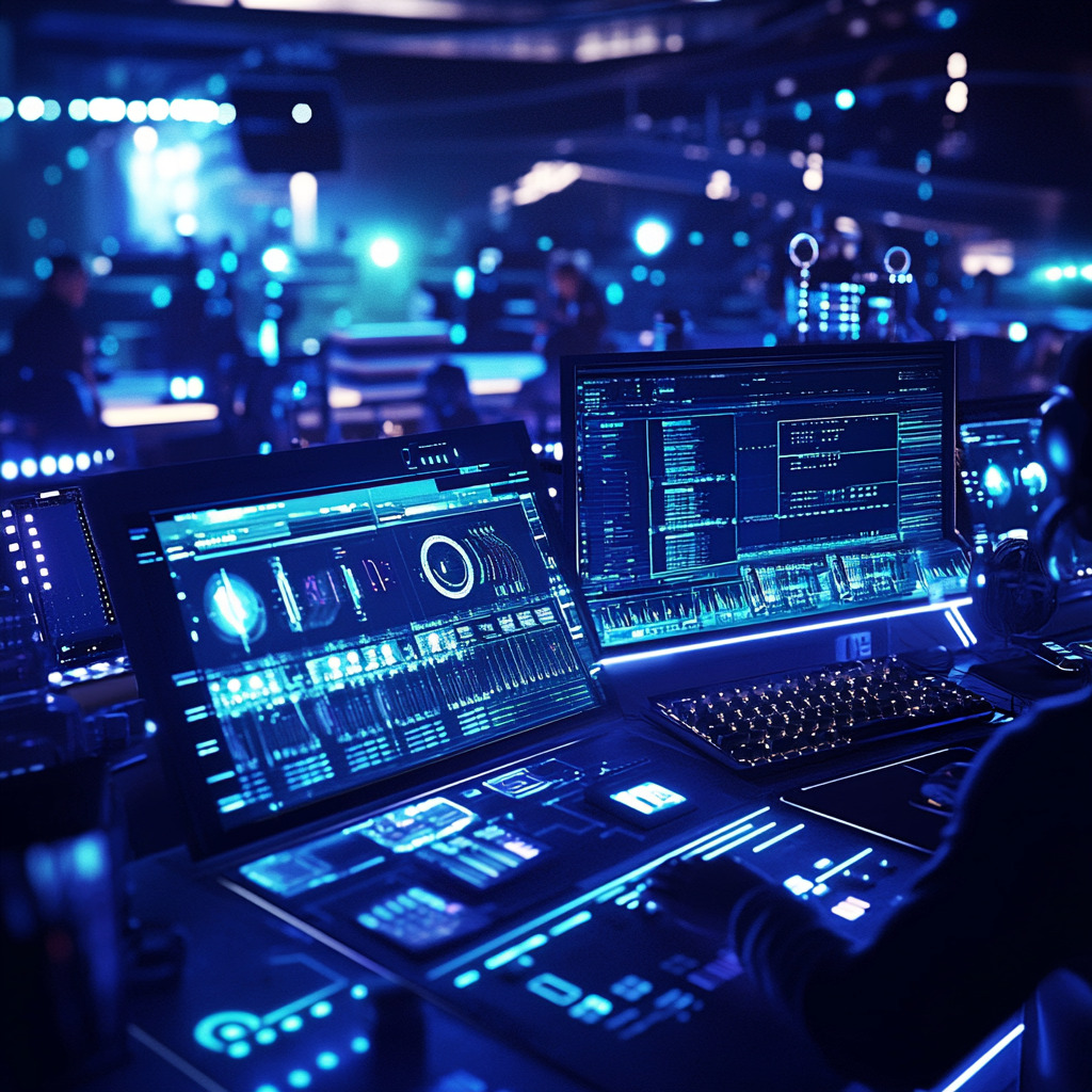 High-Tech Event Control Room Stock Photo