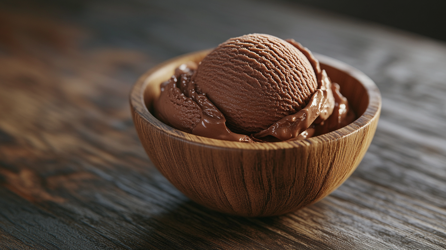 High Zoom Chocolate Gelato Wooden Bowl Craftsmanship Photo