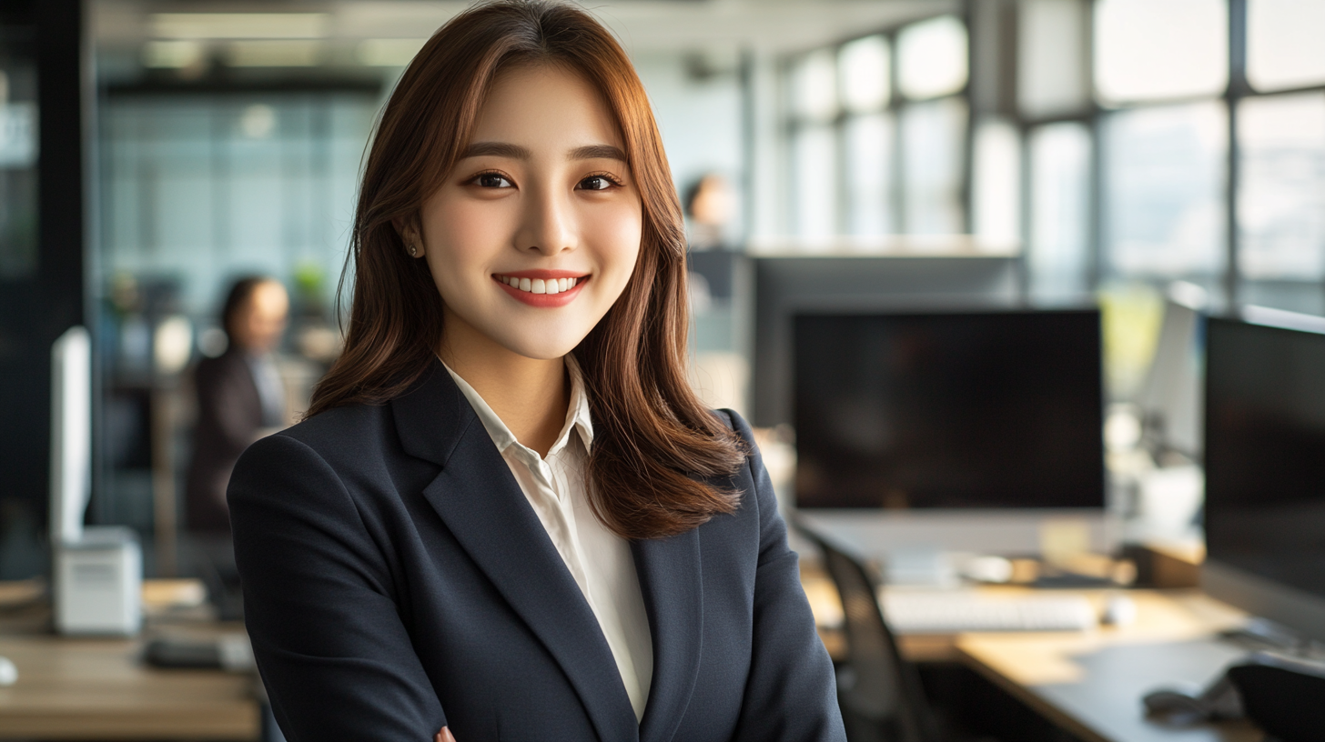 High contrast photo of young Asian woman smiling.