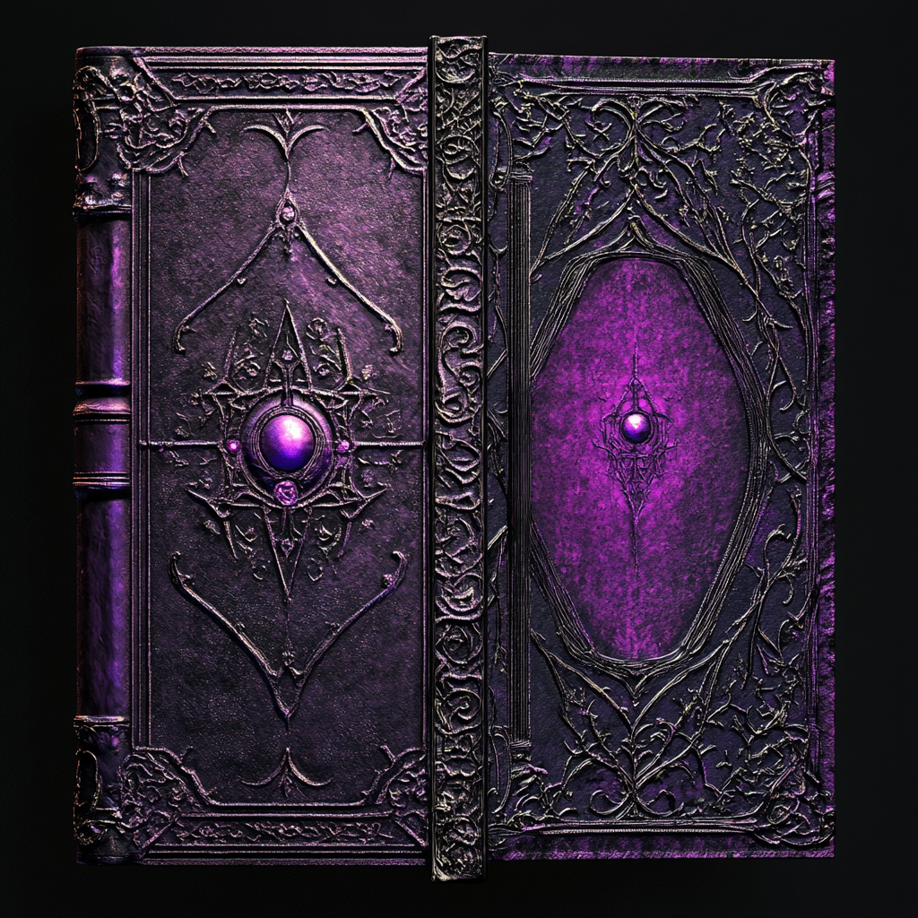 High-def cover of ancient book in purple and black.