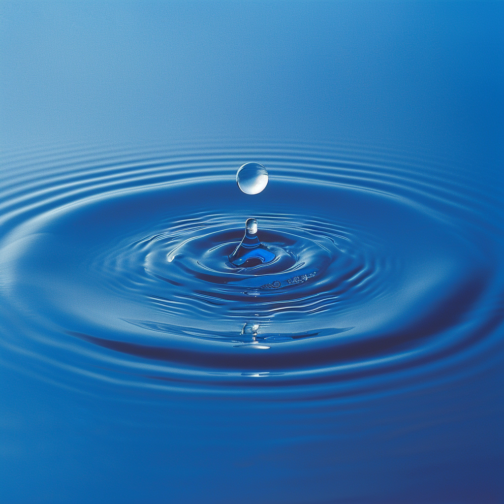 High-definition close-up of water droplet creating ripples.