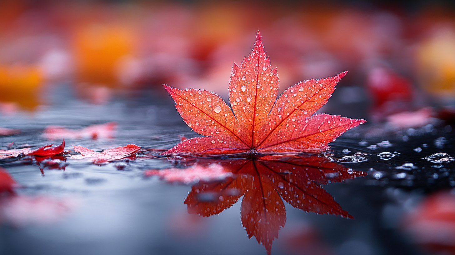 High-definition macro photography of red maple leaves.