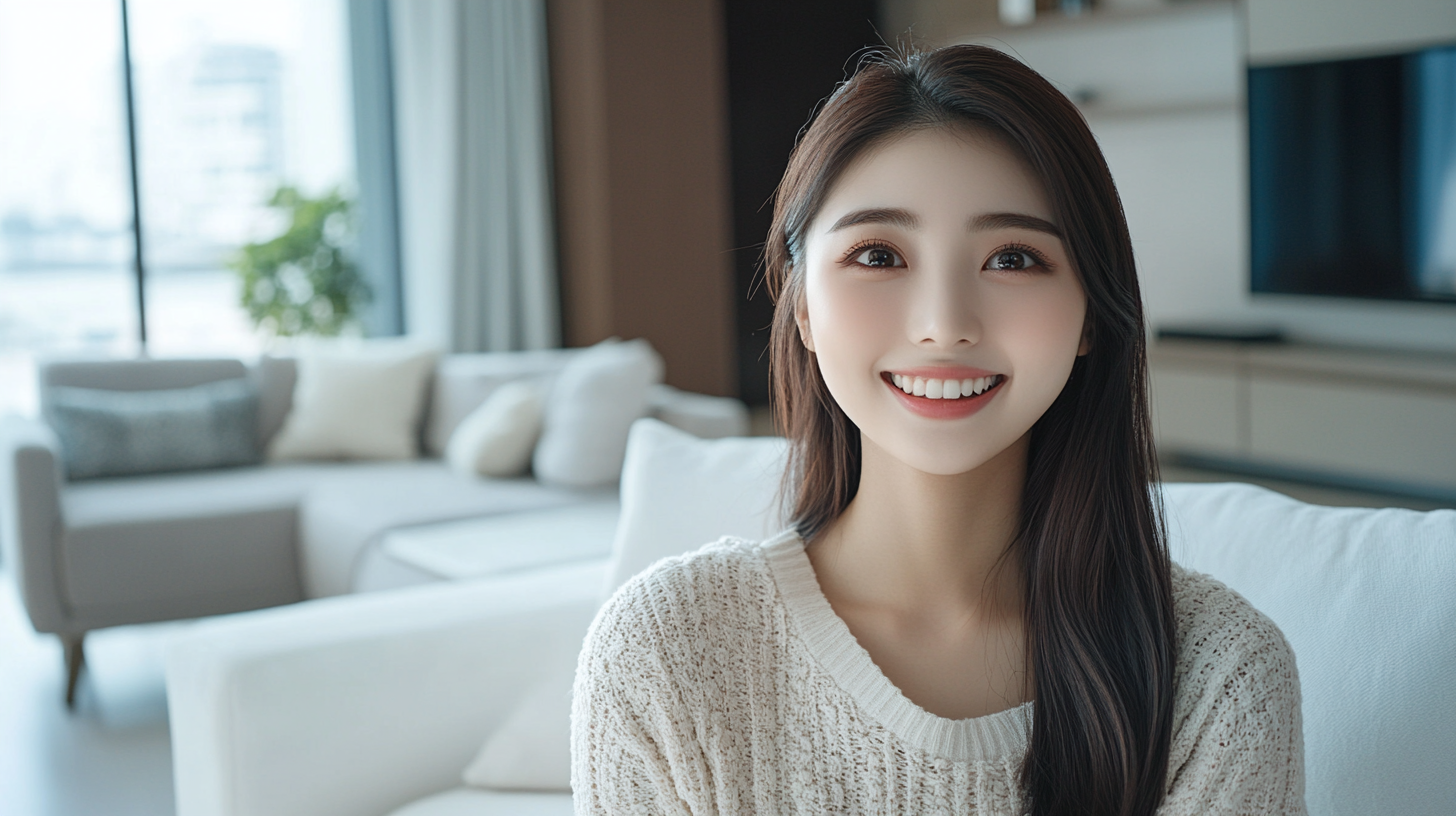 High definition photo of an Asian woman smiling.