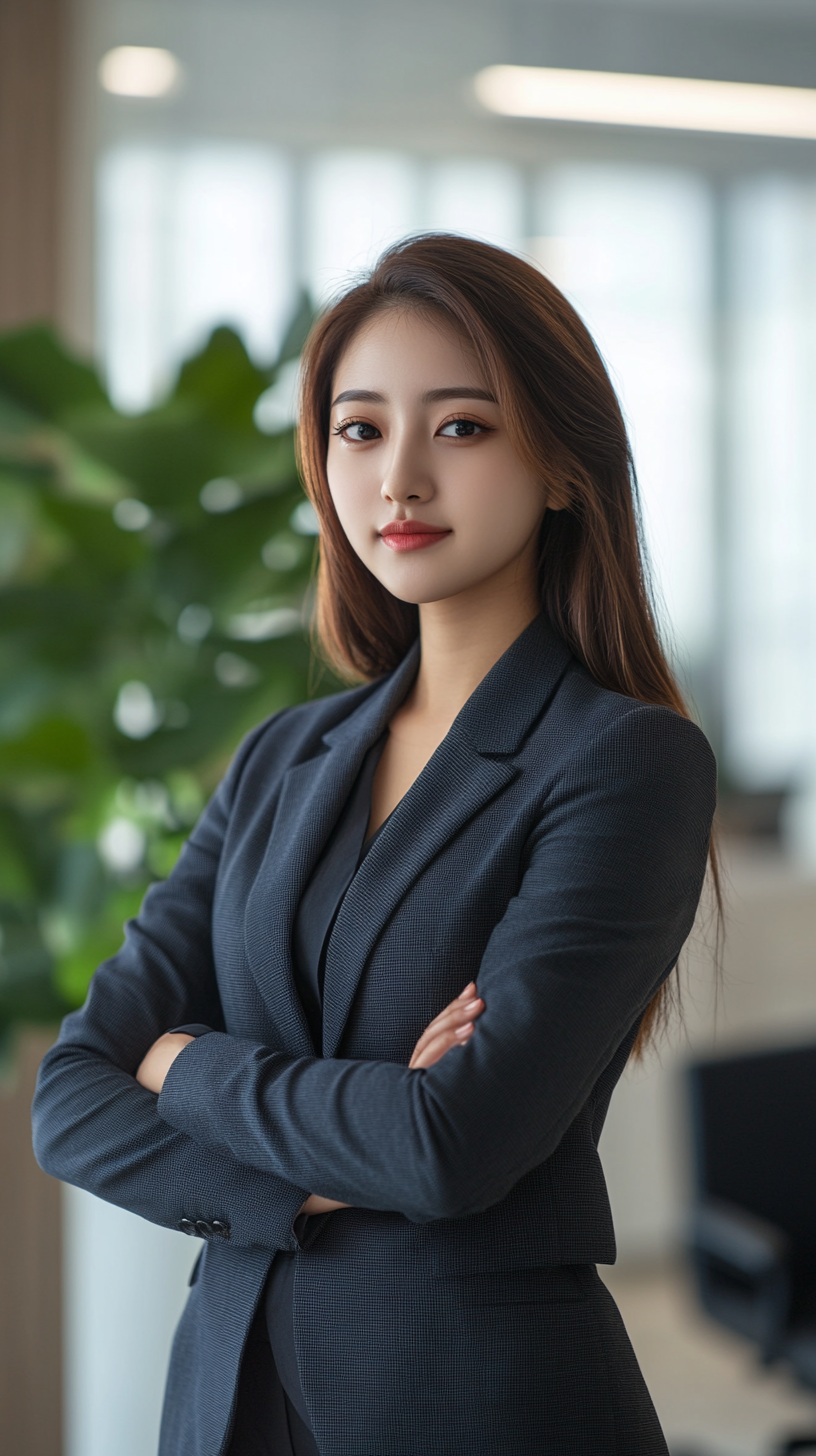 High definition photo of beautiful Asian businesswoman indoors.