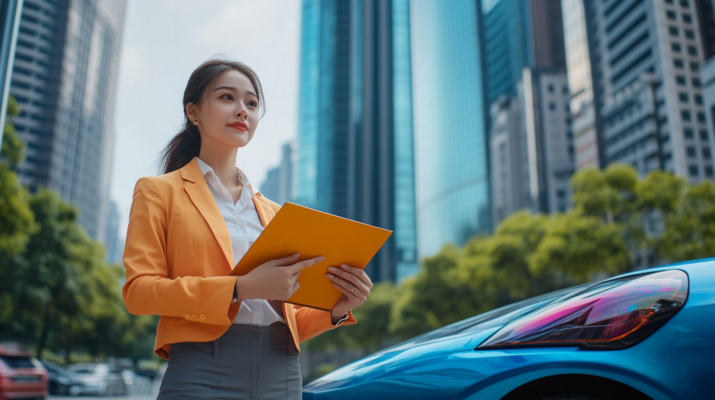 High-end Supercar Saleswoman in Modern Business District 