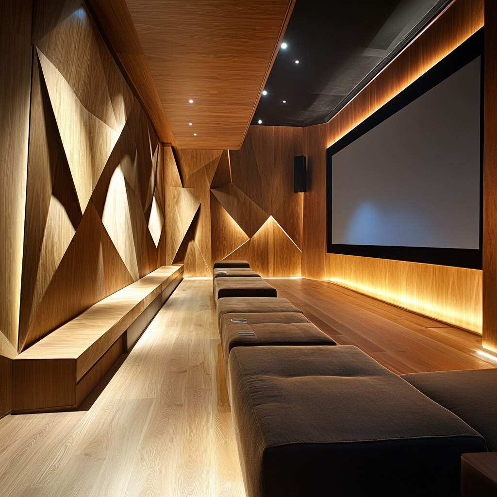 High-end home theater with Finnish architecture influence.