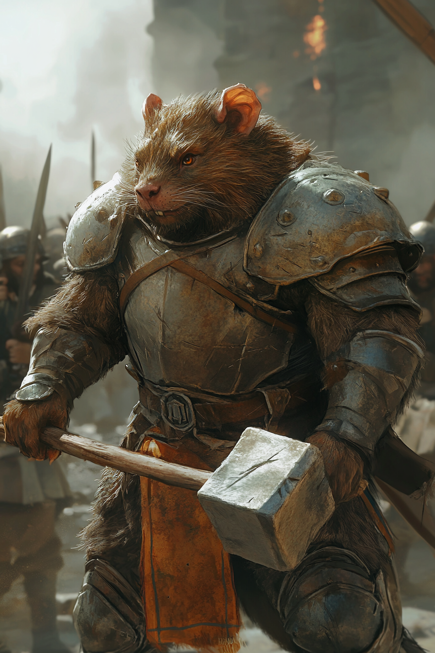 High-quality digital drawing of male humanoid rat warrior.