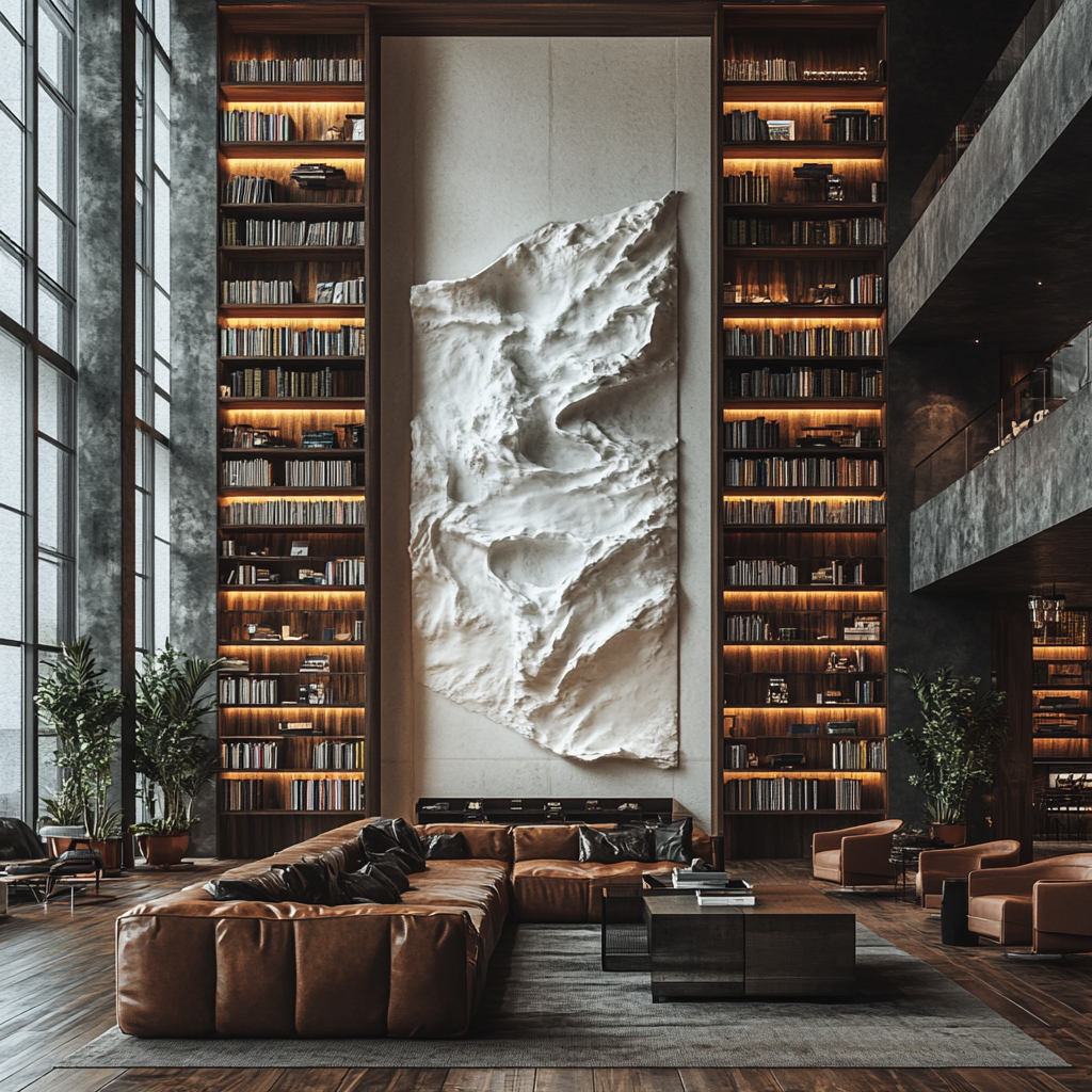 High quality image of luxury hotel lobby with art.