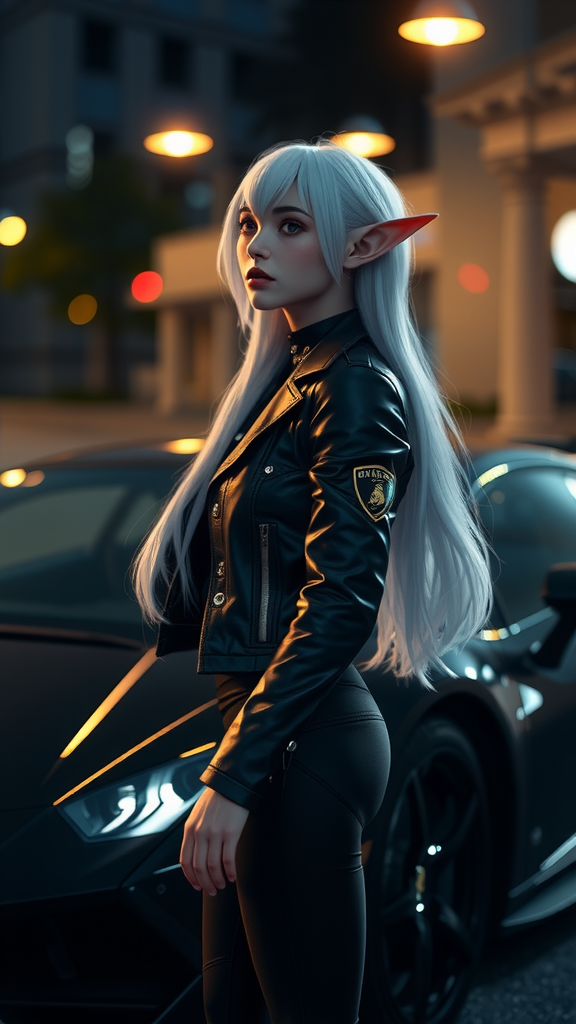 High quality image of realistic elf girl at night