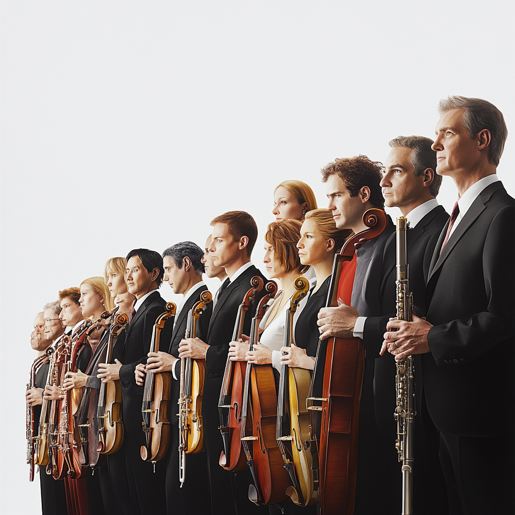 High quality realistic orchestra image with detailed faces.