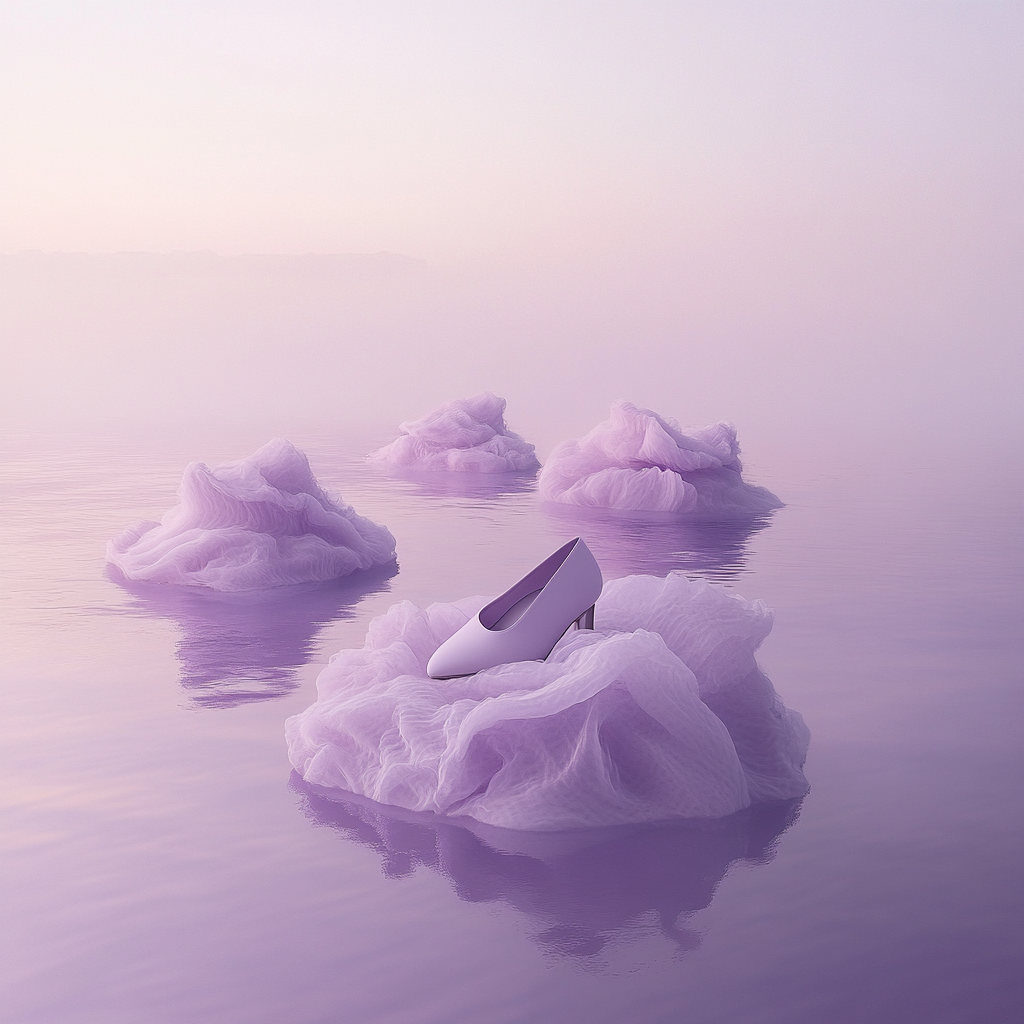 High-quality serene photo with mauve elements and shoe.