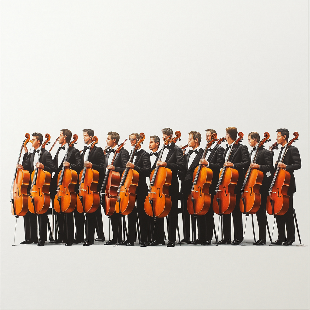 High quality ultra realistic image of orchestra from side.