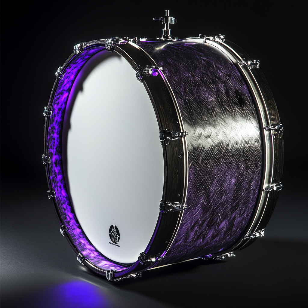 High-res Product Photography: Purple-accented Kick Drum Logo Spot