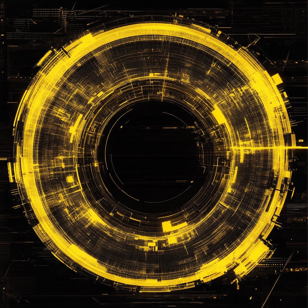 High-resolution futuristic life cycle symbol in yellow and black.