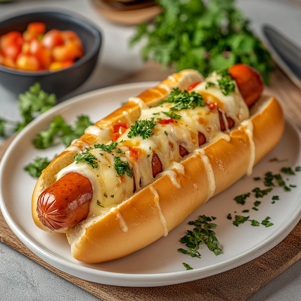 High resolution image of Jumbo Hotdog with cheese fill.