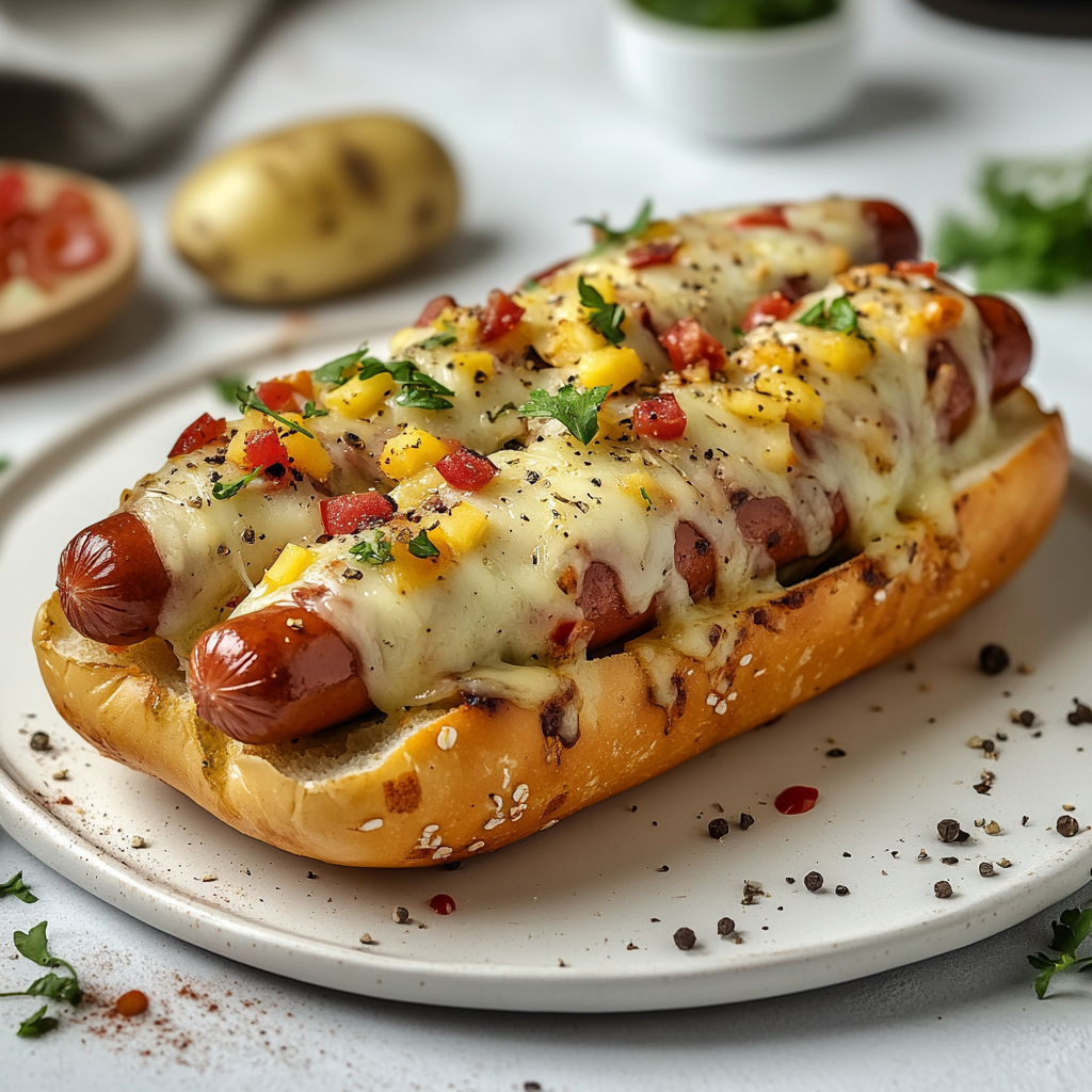 High resolution image of Potato Hotdog-bread with mozzarella cheese.