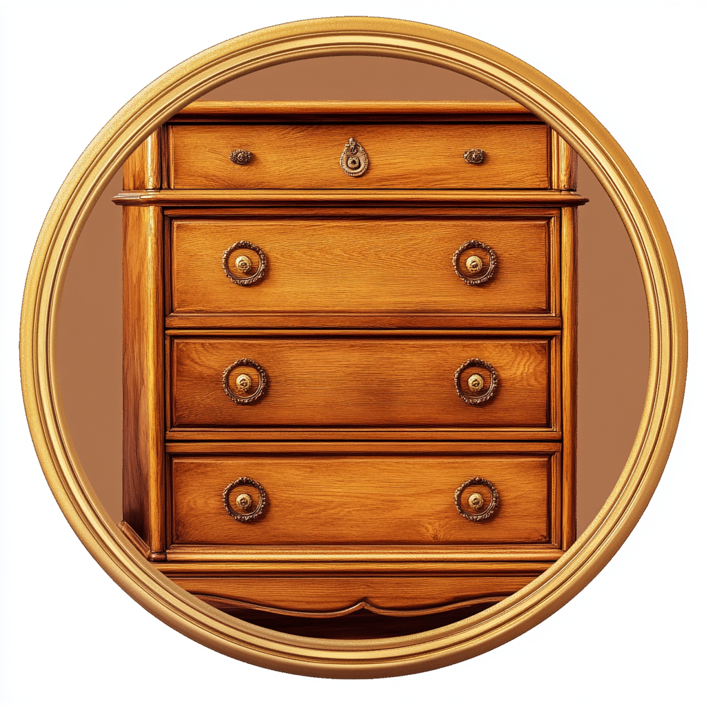 High-resolution image of chest of drawers with frame.