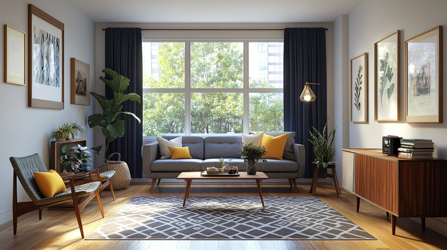 High resolution image of mid-century modern living room