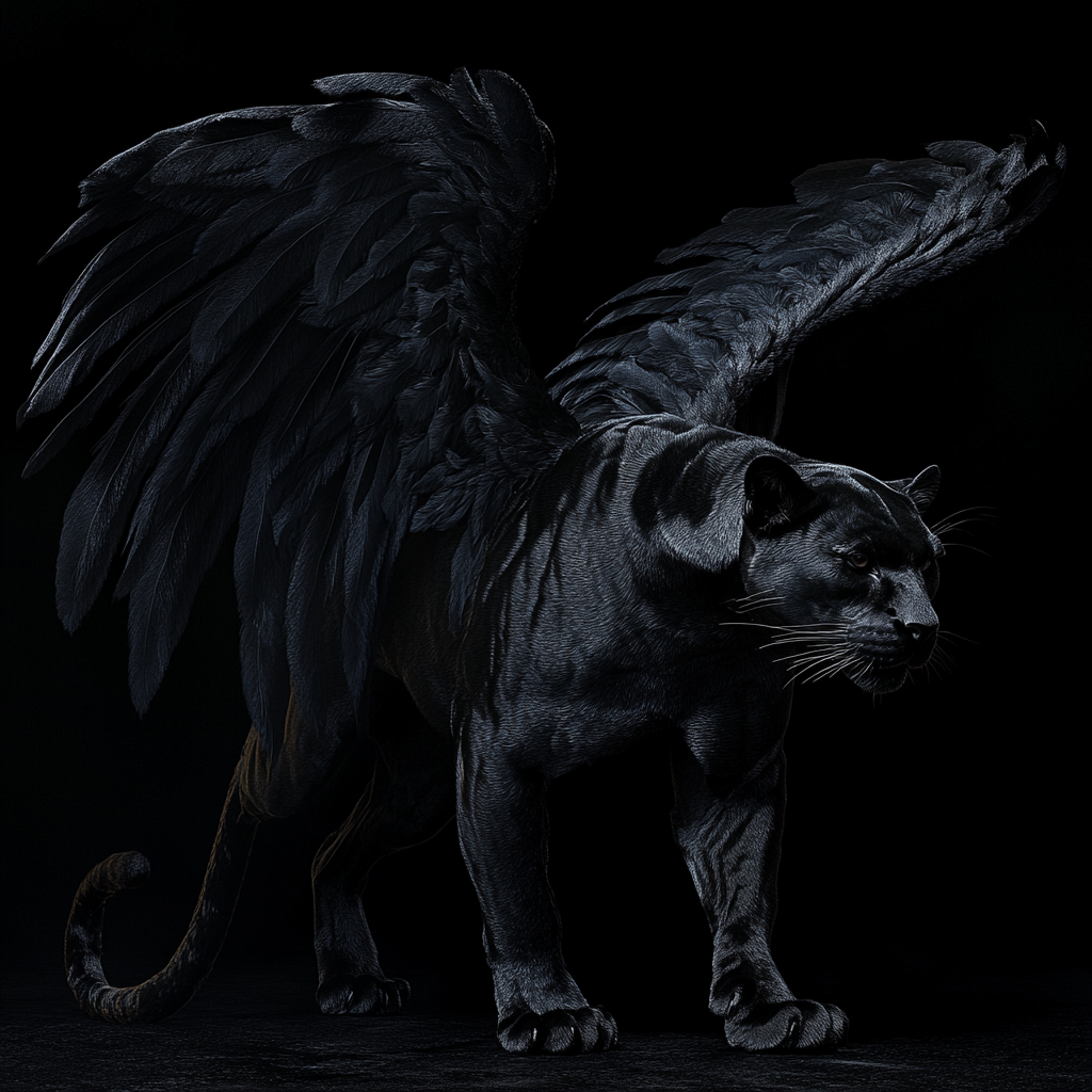 High resolution photo of panther with black wings.