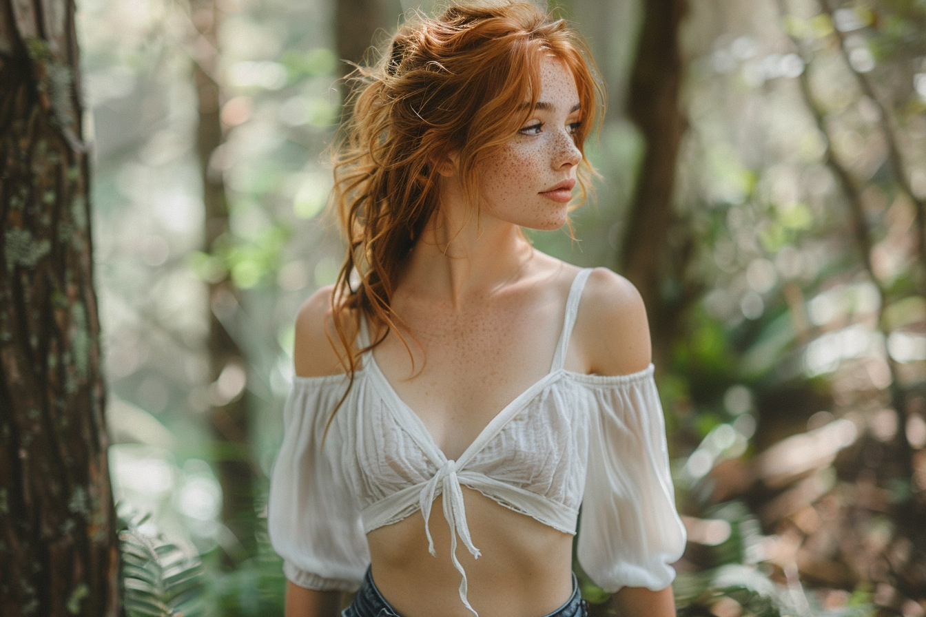 Highly detailed photo of 35-year-old woman in forest.