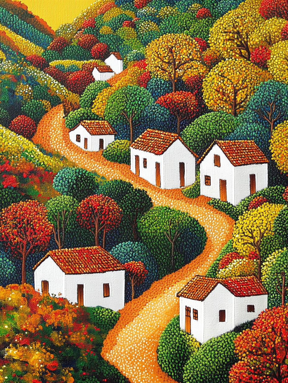 Hills of Brazil with Colorful Houses in Autumn