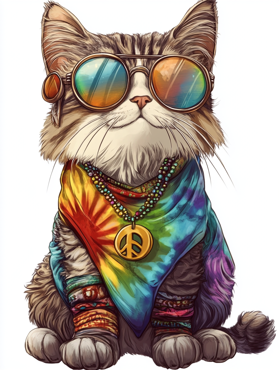 Hippie Cat with Peaceful Style