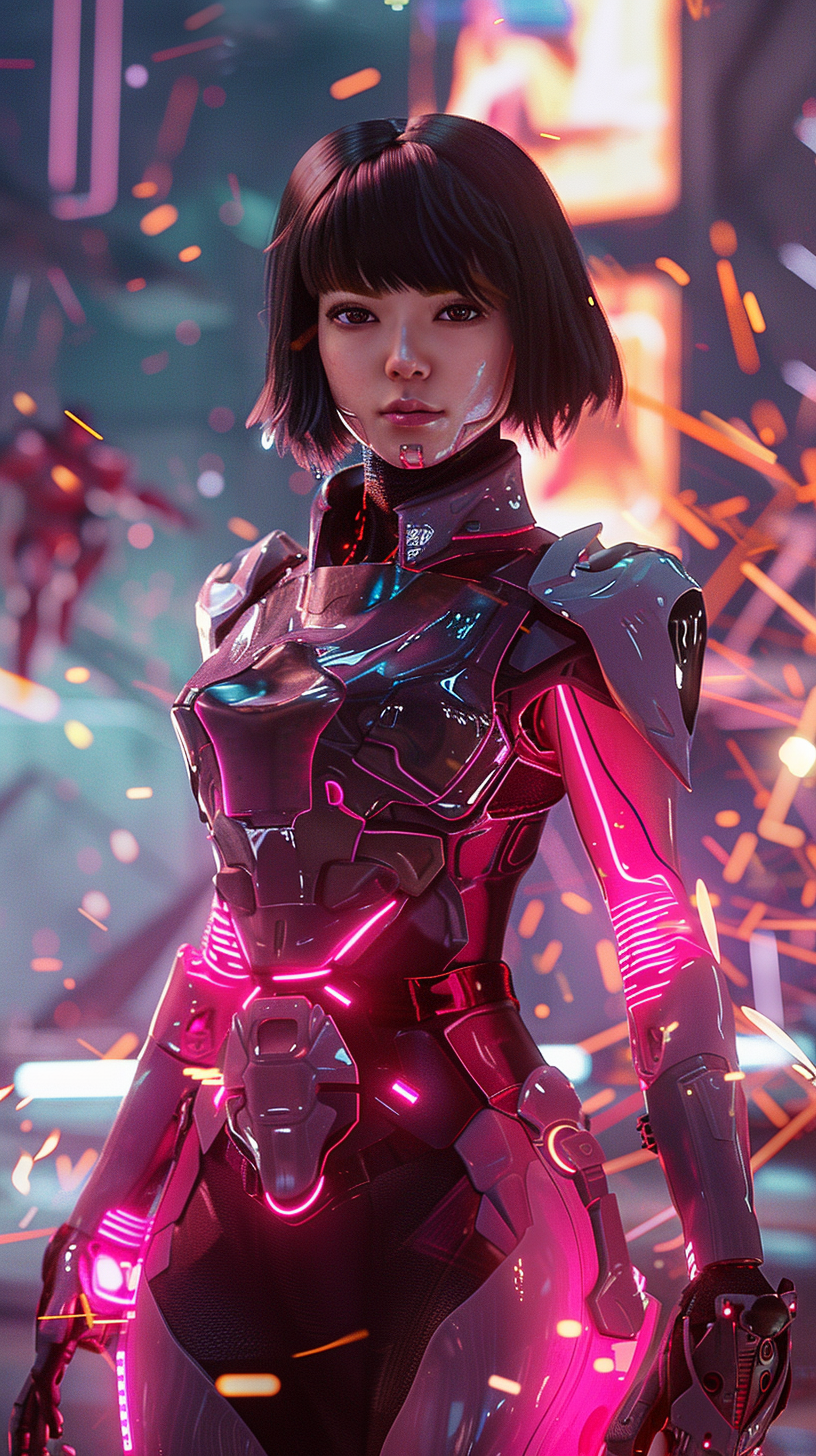 Hisako Ichiki in transparent armor and determined expression.