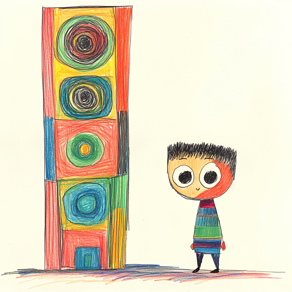 Hispanic Toddler with Speaker in Crayon Style