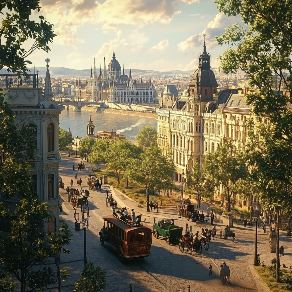 Historical 1900s Budapeste city landscape with old buildings