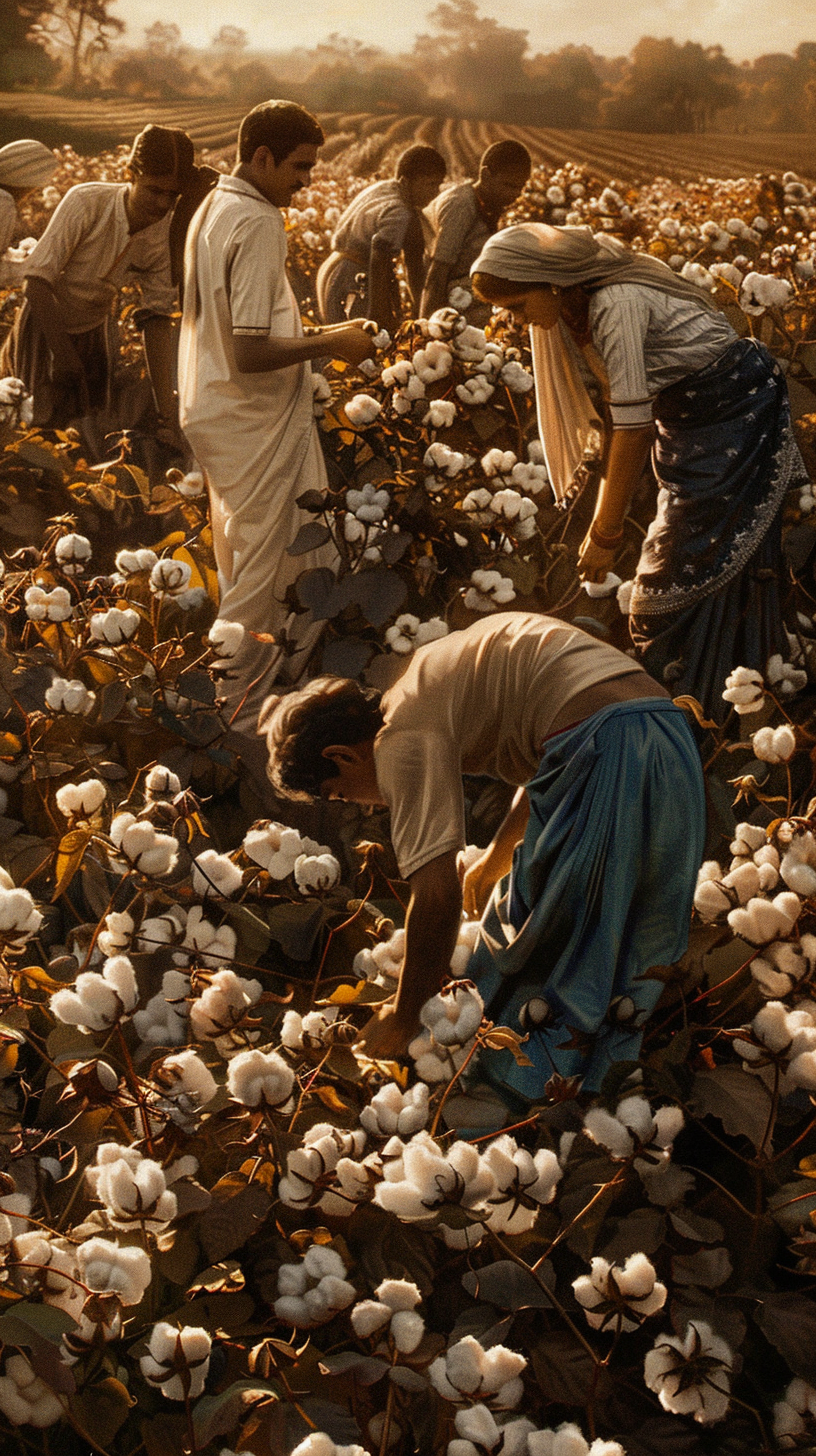 Historical Indian Cotton Field Workers in 17th Century