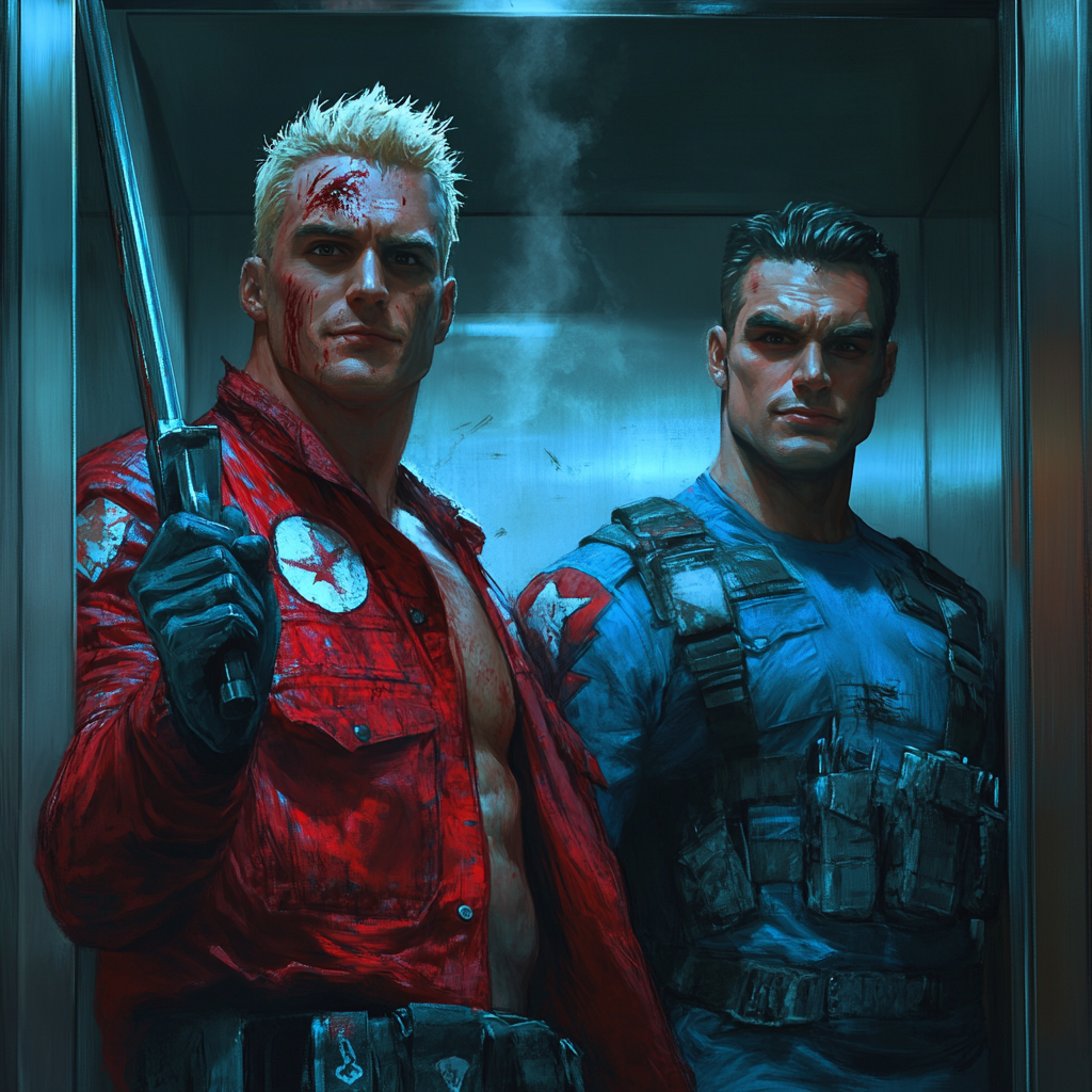 Homelander and Butcher preparing for fight in elevator.