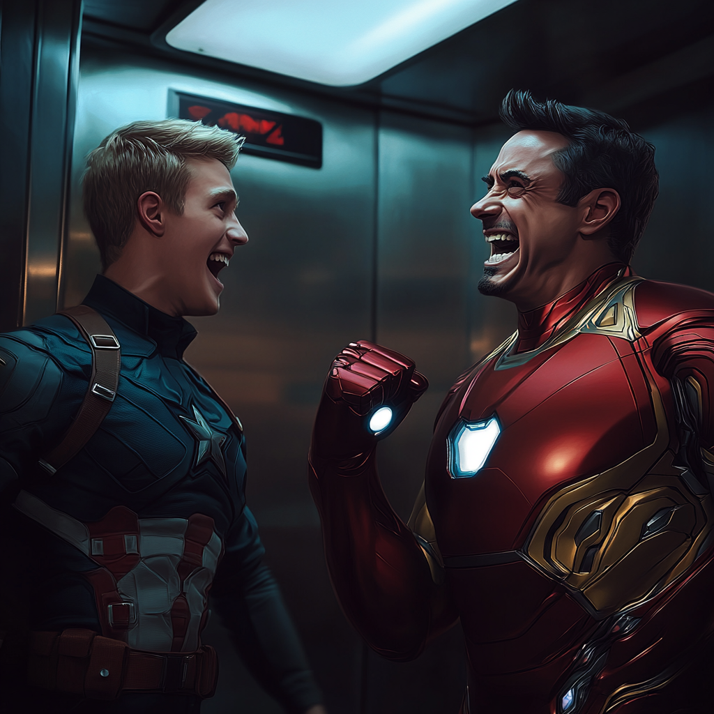 Homelander and Ironman preparing to fight with smiles.