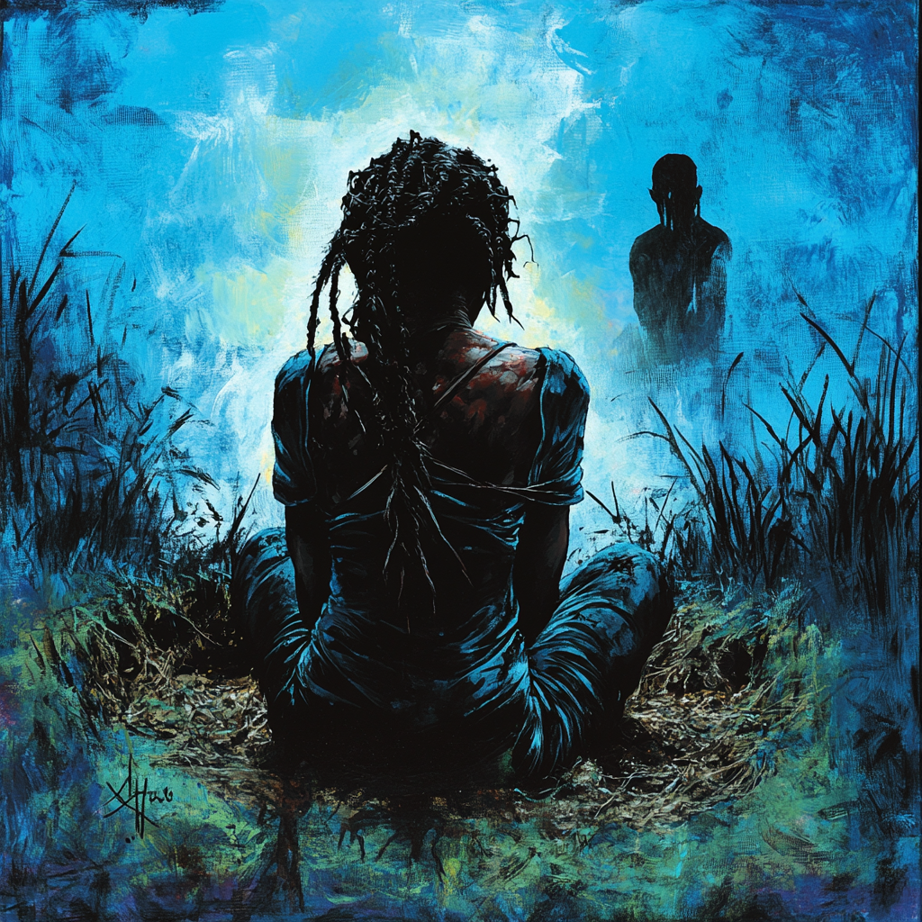 Horror film CD cover with black woman kneeling.