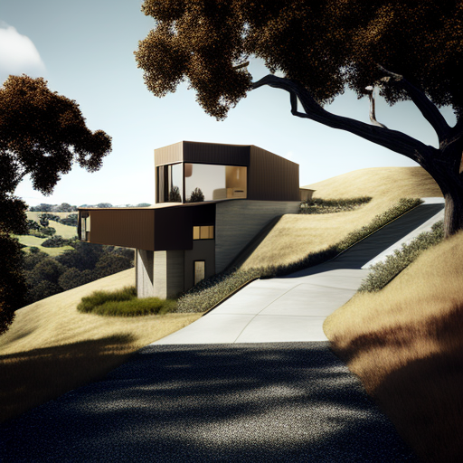 House on sloping hill in San Francisco Bay Area.