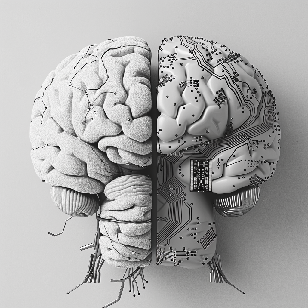 Human Brain and AI Circuit Board Merge Pattern