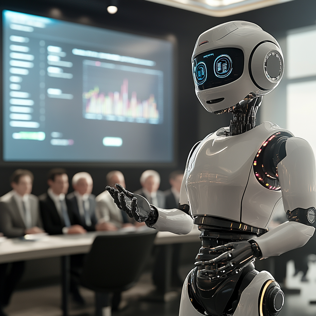 Human-like robot starts company, pitches to investors.