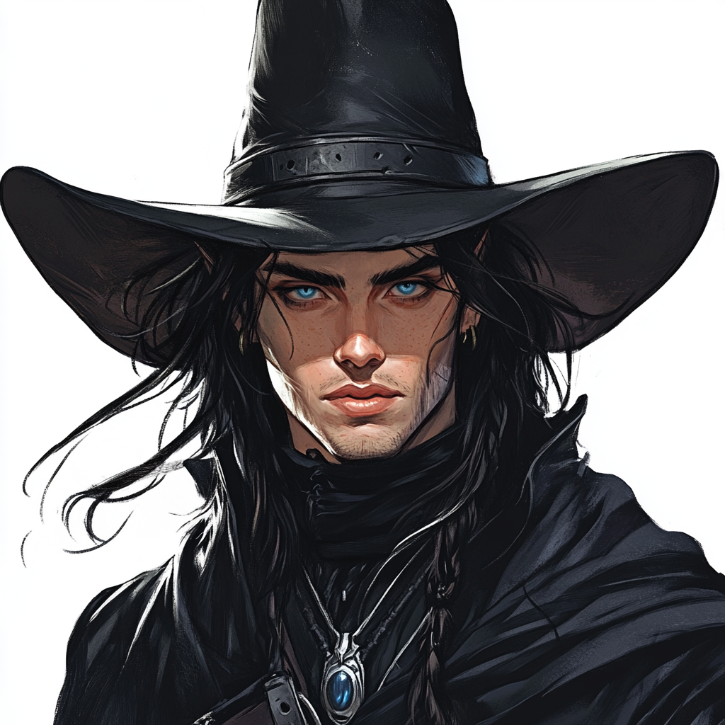 Human rogue with puritan hat and black clothing art.