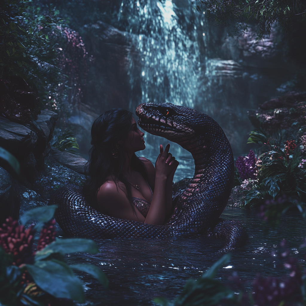 Hyper Realistic 16k Cinematic Canon Photo Eve Seduced Snake Paradise 