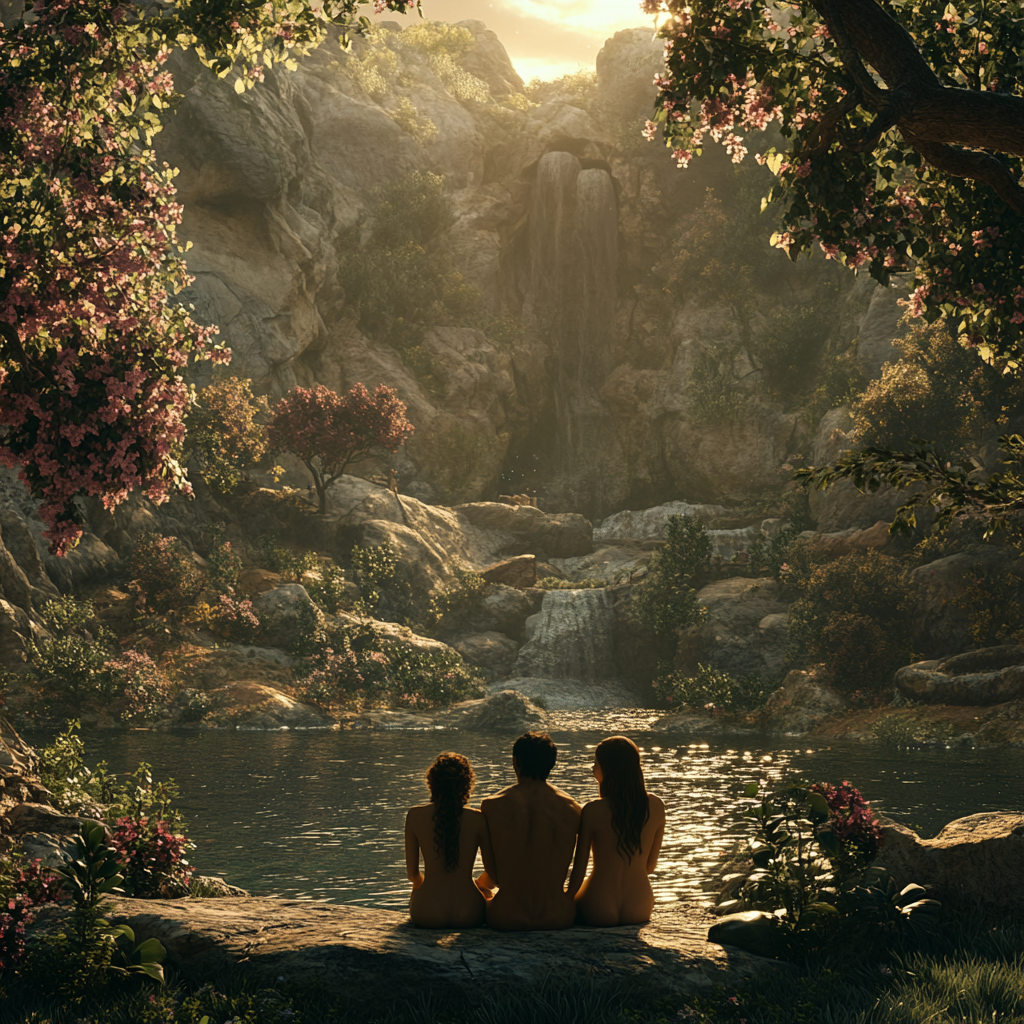 Hyper-Realistic 18K Cinematic Sony Quality Picture of Adam and Eve in Biblical Paradise