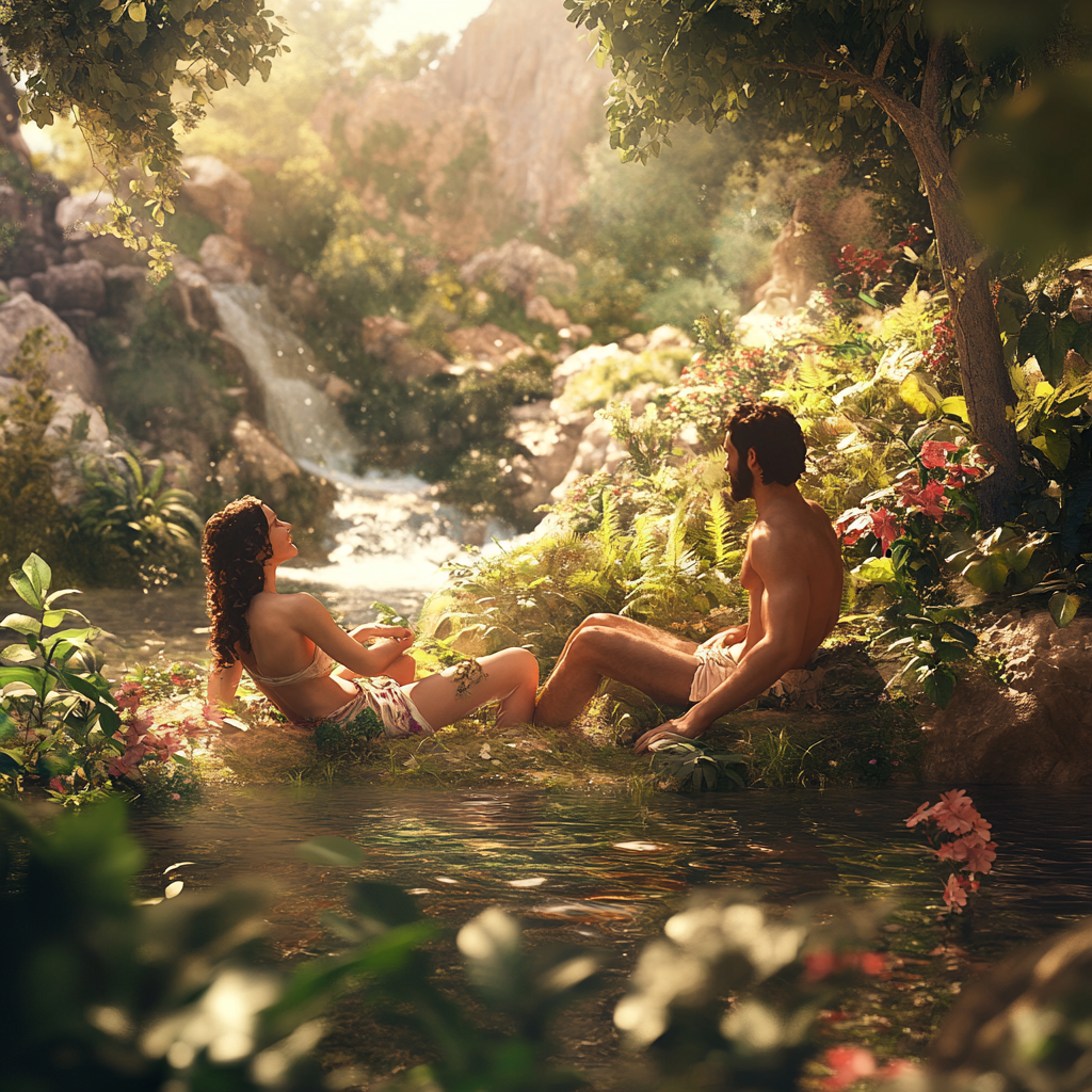 Hyper Realistic 18k Cinematic Sony Quality Adam Eve Paradise Photo